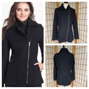 Kristen Blake Black Asymmetrical Zip Wool Blend Jacket SZ M